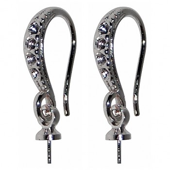 Earhooks PEARL w/hanger 13mm ELEGANT Rhodium plated