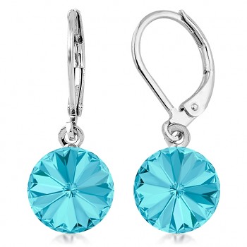 Earrings RIVOLI KLB 10mm AQUAMARINE (size incl.hooks 27mm) Rhodium Plated