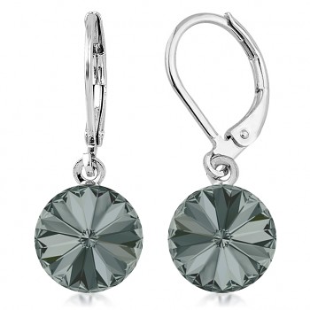 Earrings RIVOLI KLB 10mm BLACK DIAMOND (size incl.hooks 27mm) Rhodium Plated