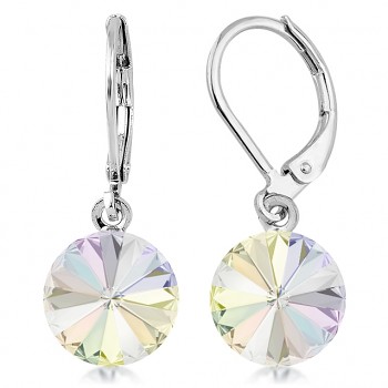 Earrings RIVOLI KLB 10mm CRYSTAL AB (size incl.hooks 27mm) Rhodium Plated