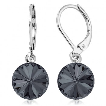 Earrings RIVOLI KLB 10mm CRYSTAL SILVER NIGHT (size incl.hooks 27mm) Rhodium Plated