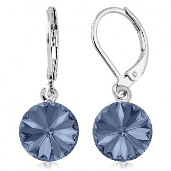 Earrings RIVOLI KLB 10mm DENIM BLUE (size incl.hooks 27mm) Rhodium Plated