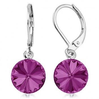 Earrings RIVOLI KLB 10mm FUCHSIA (size incl.hooks 27mm) Rhodium Plated