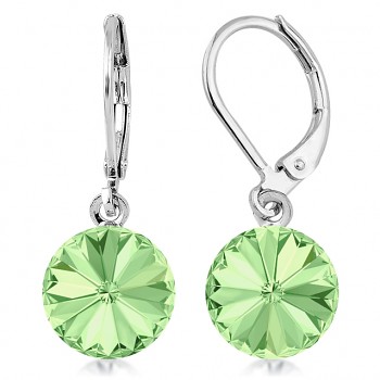 Earrings RIVOLI KLB 10mm CHRYSOLITE (size incl.hooks 27mm) Rhodium Plated