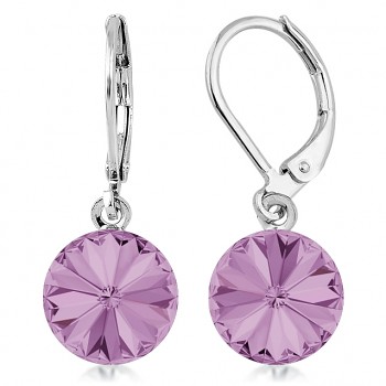 Earrings RIVOLI KLB 10mm LIGHT AMETHYST (size incl.hooks 27mm) Rhodium Plated