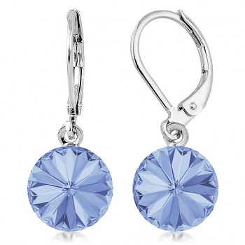 Earrings RIVOLI KLB 10mm LIGHT SAPPHIRE (size incl.hooks 27mm) Rhodium Plated