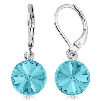 Earrings RIVOLI KLB 10mm LIGHT TURQUOISE (size incl.hooks 27mm) Rhodium Plated