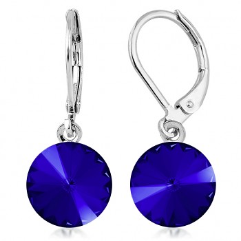 Earrings RIVOLI KLB 10mm MAJESTIC BLUE (size incl.hooks 27mm) Rhodium Plated