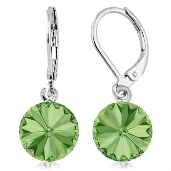 Earrings RIVOLI KLB 10mm PERIDOT (size incl.hooks 27mm) Rhodium Plated