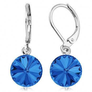 Earrings RIVOLI KLB 10mm SAPPHIRE (size incl.hooks 27mm) Rhodium Plated