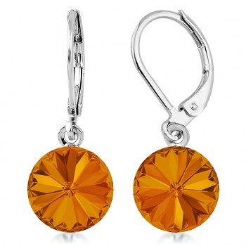 Earrings RIVOLI KLB 10mm TANGERINE (size incl.hooks 27mm) Rhodium Plated