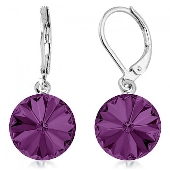 Náušnice RIVOLI KLB 12mm AMETHYST (vel.vč.zapínání 28mm) Rhodiované