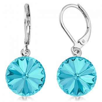 Earrings RIVOLI KLB 12mm AQUAMARINE (size incl.hooks 28mm) Rhodium Plated