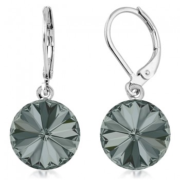 Earrings RIVOLI KLB 12mm BLACK DIAMOND (size incl.hooks 28mm) Rhodium Plated