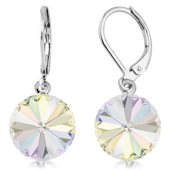 Earrings RIVOLI KLB 12mm CRYSTAL AB (size incl.hooks 28mm) Rhodium Plated