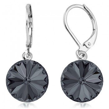 Earrings RIVOLI KLB 12mm CRYSTAL SILVER NIGHT (size incl.hooks 28mm) Rhodium Plated