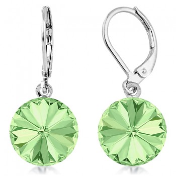 Earrings RIVOLI KLB 12mm CHRYSOLITE (size incl.hooks 28mm) Rhodium Plated