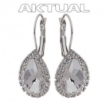 Leverback Earrings STRASS PEAR 14mm Rhodium