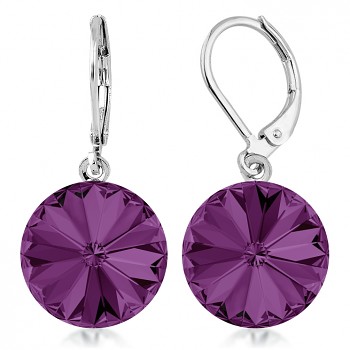 Náušnice RIVOLI KLB 14mm AMETHYST (vel.vč.zapínání 30mm) Rhodiované