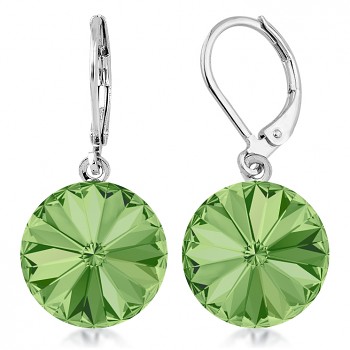 Earrings RIVOLI KLB 14mm PERIDOT (size incl.hooks 30mm) Rhodium Plated