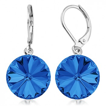 Earrings RIVOLI KLB 14mm SAPPHIRE (size incl.hooks 30mm) Rhodium Plated