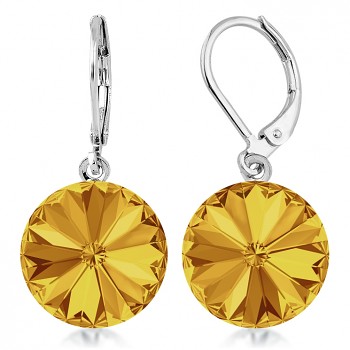 Earrings RIVOLI KLB 14mm SUNFLOWER (size incl.hooks 30mm) Rhodium Plated