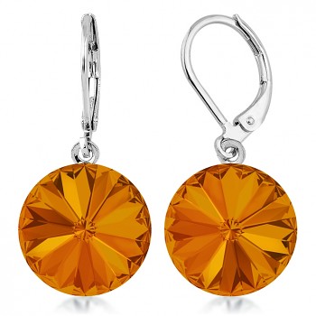 Earrings RIVOLI KLB 14mm TANGERINE (size incl.hooks 30mm) Rhodium Plated