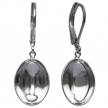 Earrings Leverback for dangling OVAL 14mm Rhodium