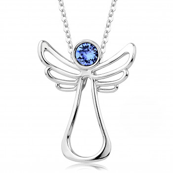 Necklace ANGEL HAPPY AQUAMARINE Rhodium plating 24x30mm/45+5cm