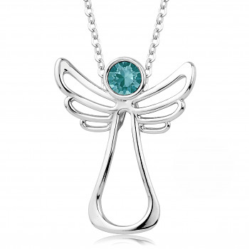 Necklace ANGEL HAPPY BLUE ZIRCON Rhodium plating 24x30mm/45+5cm