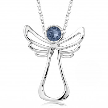 Necklace ANGEL HAPPY DENIM BLUE Rhodium plating 24x30mm/45+5cm