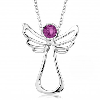 Necklace ANGEL HAPPY FUCHSIA Rhodium plating 24x30mm/45+5cm