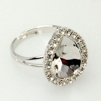 Ring STRASS PEAR 14mm Rhodium Plated