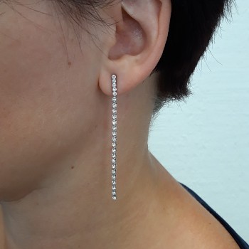 Earposts CHATON STRING 7cm strass CRYSTAL Rhodium