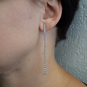 Earposts CHATON STRING 8cm strass CRYSTAL Rhodium