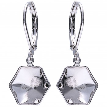 Leverback dangling KALEIDOSCOPE HEXAGON 11mm Rhodium Plated