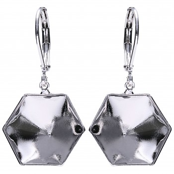 Leverback dangling KALEIDOSCOPE HEXAGON 16mm Rhodium Plated