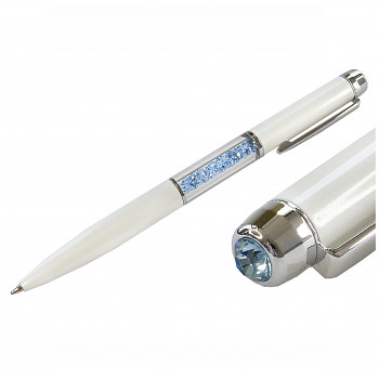 Ball PEN WHITE LIGHT SAPPHIRE Swarovski Crystals