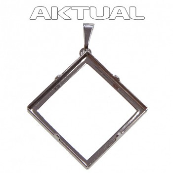 Pendant SQUARE RING KR 20mm Rhodium Plated Cup with closers