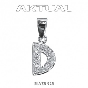 Pendant Ag925Rh letter "D" ZIRCONIA 1,1g