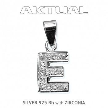 Pendant Ag925Rh letter "E" ZIRCONIA 1,3g