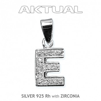 Přívěsek Ag925Rh písmenko "E" ZIRCONIA 1,3g