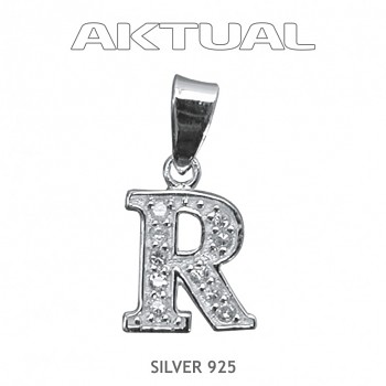 Pendant Ag925Rh letter "R" ZIRCONIA 1,2g