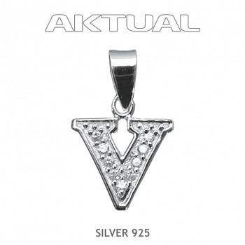 Pendant Ag925Rh letter "V" ZIRCONIA 1,1g