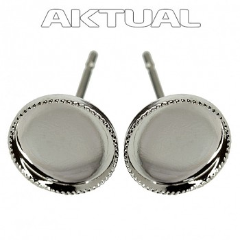 Earposts with pad for CABOCHON 12mm Rhodium Plated