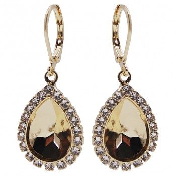 Leverback Earrings with loop for dangling STRASS PEAR 14mm Gold Plated
