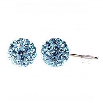 Earrings sparkly BALL Earposts 6mm AQUAMARINE Swarovski Crystals, titanium pin (chatons discoball)