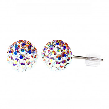 Earrings sparkly BALL Earposts 6mm CRYSTAL AB Swarovski Crystals, titanium pin (chatons discoball)