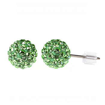 Earrings sparkly BALL Earposts 6mm PERIDOT Swarovski Crystals, titanium pin (chatons discoball)
