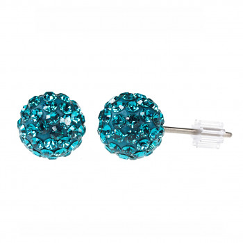 Earrings sparkly BALL Earposts 8mm BLUE ZIRCON Swarovski Crystals, titanium pin (chatons discoball)